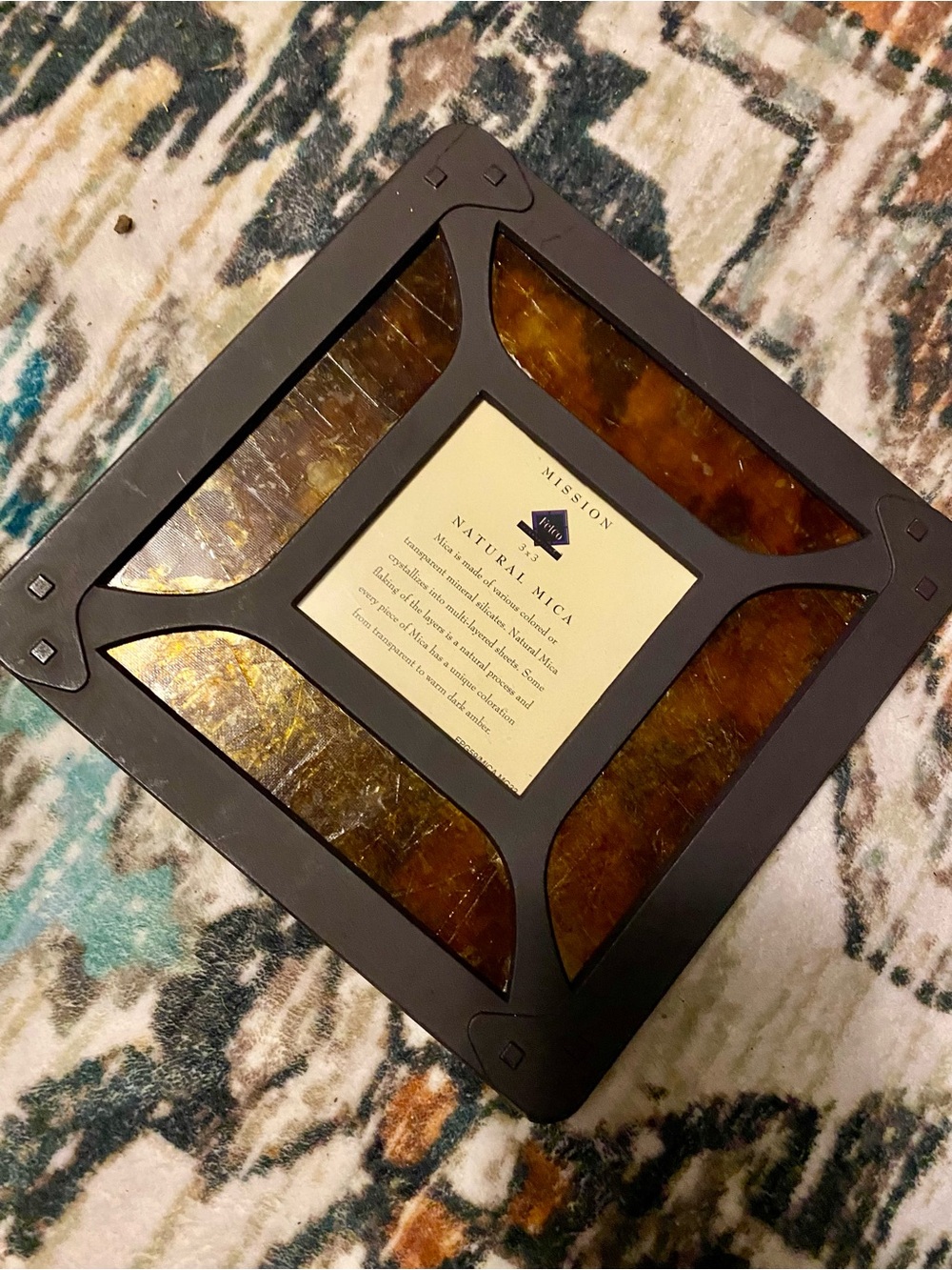 Fetco Mission Style Natural Mica Amber Metal Square Photo Frame 3”x3” - Picture 5 of 7